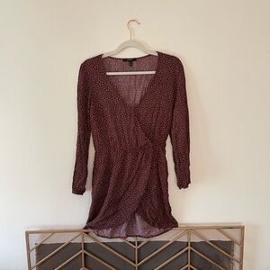 Women’s Medium Paisley Purple Maroon V Neck Long Sleeve Mini Dress, Cinch waist